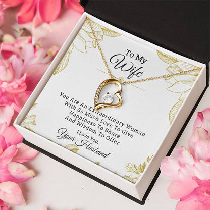 To My Wife Extraordinary Woman I Love You Your Husband Luxury Necklace Gift Set With Message Card & Gift Box Forever Love Necklace