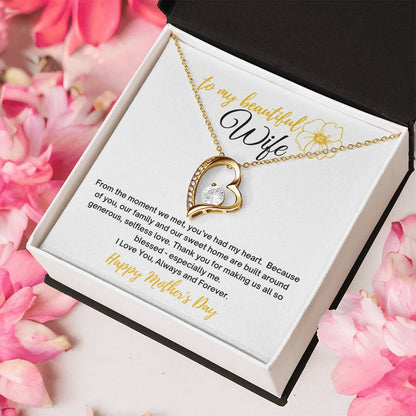 To My Wife Heart Necklace With Mother's Day Message Card 14k White Gold Finish Or 18k Yellow Gold Finish In The U.s.a.???? Forever Love Necklace