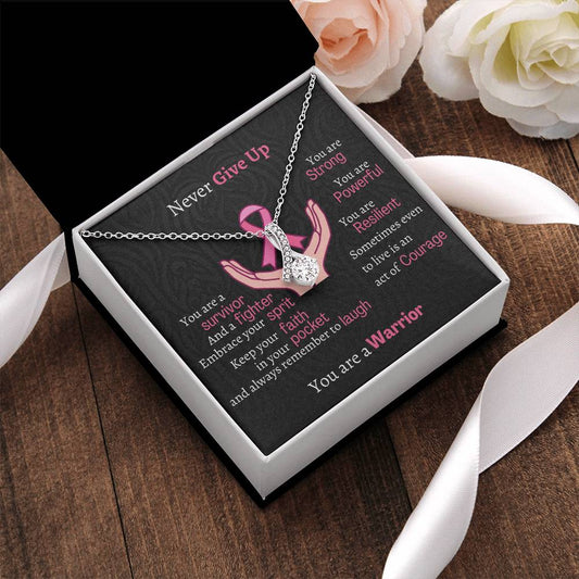 Brest Cancer Warrior Necklace- Pink Ribbon Awareness White Gold Alluring Beauty Necklace