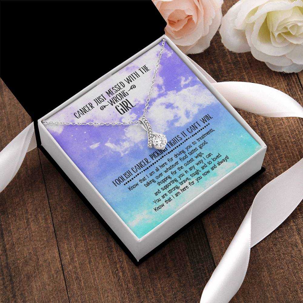 Cancer Messed With Wrong Girl Ribbon Necklace Alluring Beauty Necklace