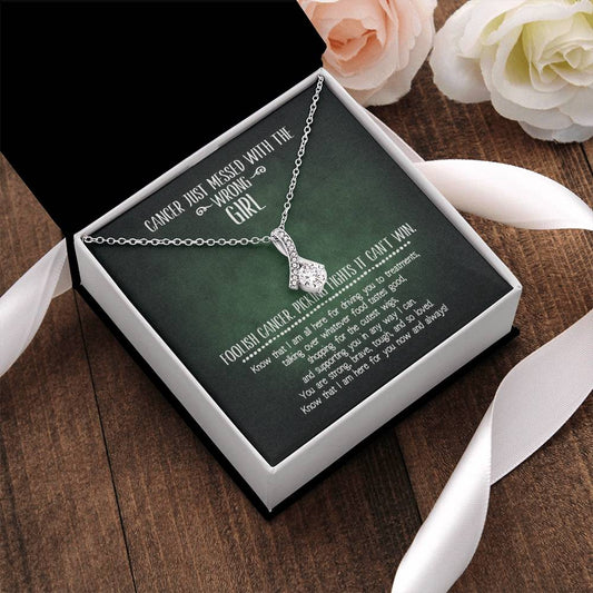Cancer Messed With The Wrong Girl Ribbon Necklace Alluring Beauty Necklace