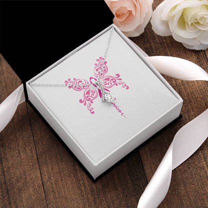 Celebrate Her And Life Pink Breast Cancer Survivor Ribbon Butterfly Cz Gift Necklace For Her Alluring Beauty Necklace