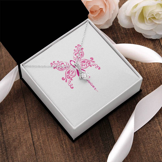 Celebrate Her And Life Pink Breast Cancer Survivor Ribbon Butterfly Cz Gift Necklace For Her Alluring Beauty Necklace