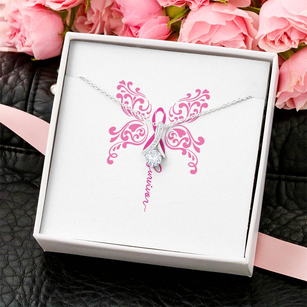 Celebrate Her And Life Pink Breast Cancer Survivor Ribbon Butterfly Cz Gift Necklace For Her Alluring Beauty Necklace