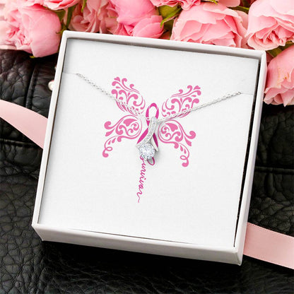 Celebrate Her And Life Pink Breast Cancer Survivor Ribbon Butterfly Cz Gift Necklace For Her Alluring Beauty Necklace