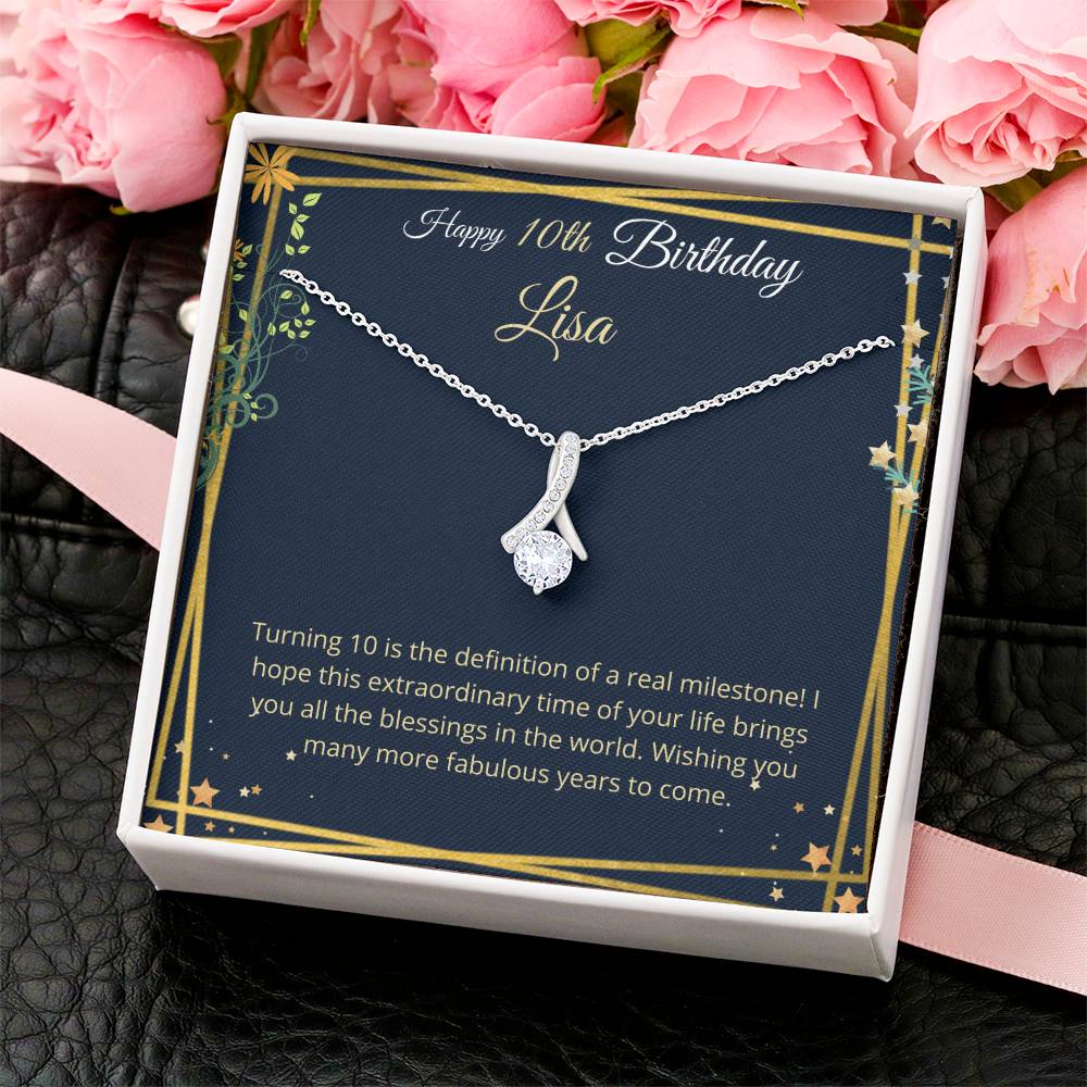 Customize Birthday Gifts For Her The Ribbon Necklace Gift For Girl 10Th Birthday Girl 10Th Birthday Gift Tenth Birthday Alluring Beauty Necklace