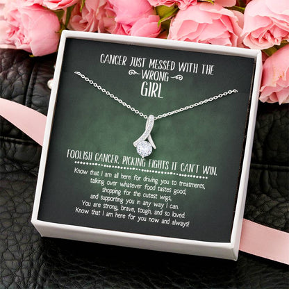 Cancer Messed With The Wrong Girl Ribbon Necklace Alluring Beauty Necklace
