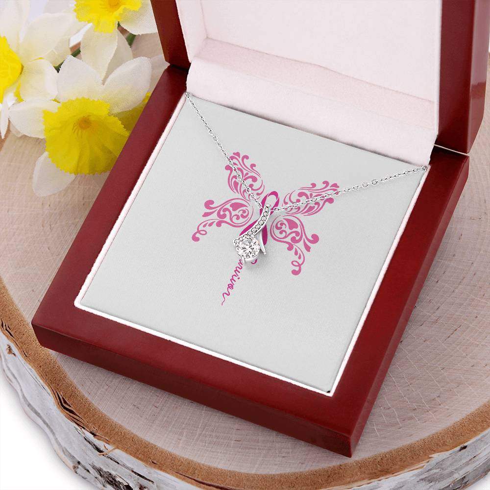 Celebrate Her And Life Pink Breast Cancer Survivor Ribbon Butterfly Cz Gift Necklace For Her Alluring Beauty Necklace