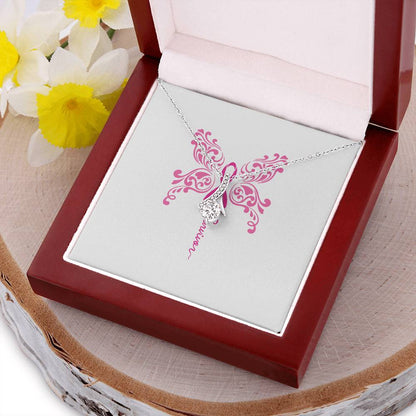 Celebrate Her And Life Pink Breast Cancer Survivor Ribbon Butterfly Cz Gift Necklace For Her Alluring Beauty Necklace