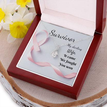 Celebrate Your Wife's Victory Over Breast Cancer. Survivor Gift. Beautiful Cz Ribbon Pendant Alluring Beauty Necklace