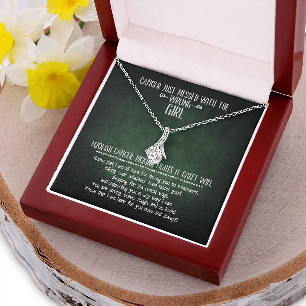 Cancer Messed With The Wrong Girl Ribbon Necklace Alluring Beauty Necklace