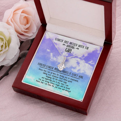 Cancer Messed With Wrong Girl Ribbon Necklace Alluring Beauty Necklace