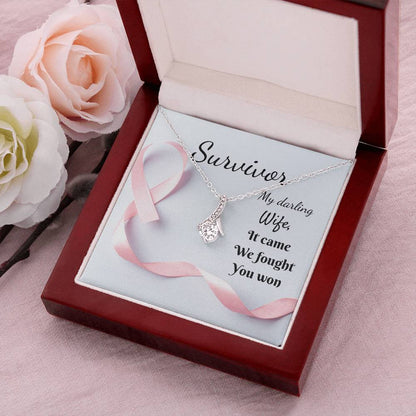 Celebrate Your Wife's Victory Over Breast Cancer. Survivor Gift. Beautiful Cz Ribbon Pendant Alluring Beauty Necklace