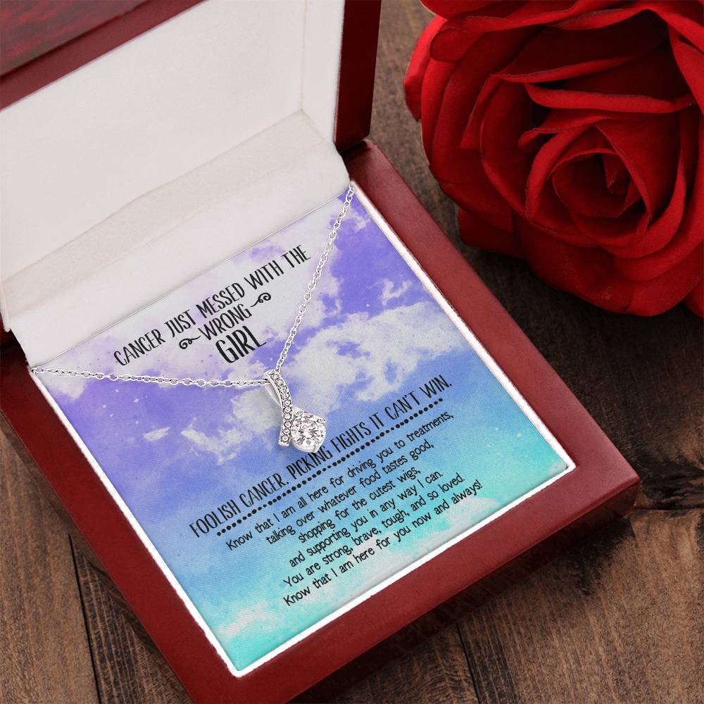 Cancer Messed With Wrong Girl Ribbon Necklace Alluring Beauty Necklace