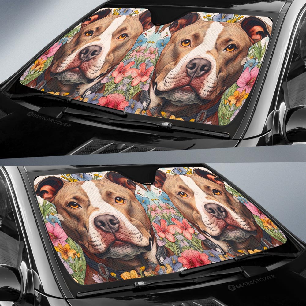 Dog Pitbull Floral Car Sunshade Custom Car Accessories