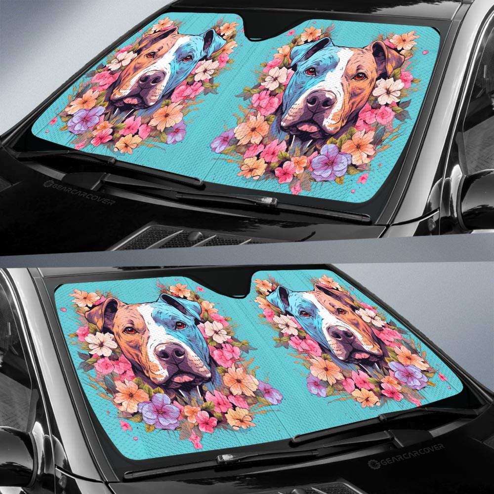 Dog Pitbull Floral Car Sunshade Custom Car Accessories